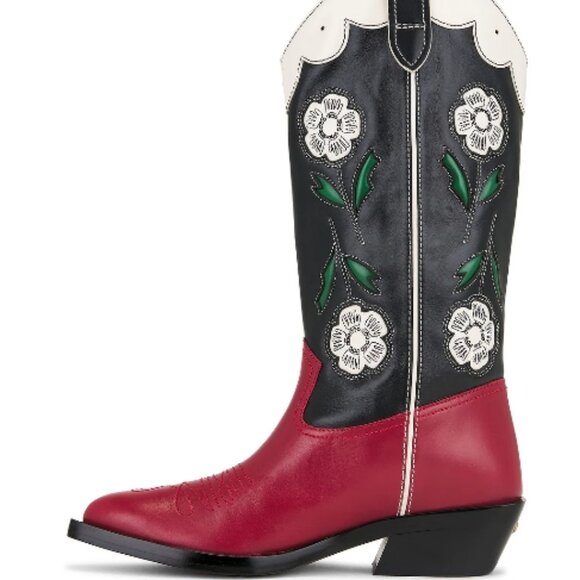 Coach Aria Tall Cowboy Boot Black & Red 9 NWB - Picture 1 of 9